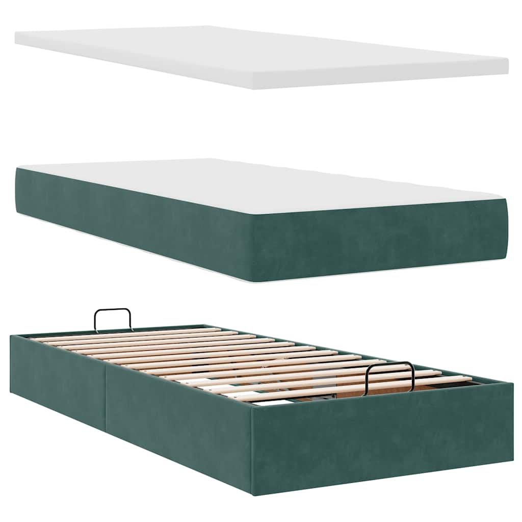 Estrutura cama otomana colchões 80x200cm veludo verde escuro