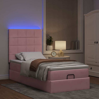 Estrutura de cama otomana com colchões 90x190 cm veludo rosa