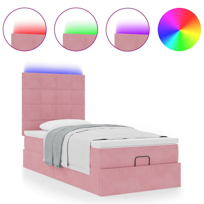 Estrutura de cama otomana com colchões 90x190 cm veludo rosa