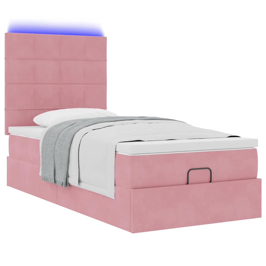 Estrutura de cama otomana com colchões 90x190 cm veludo rosa