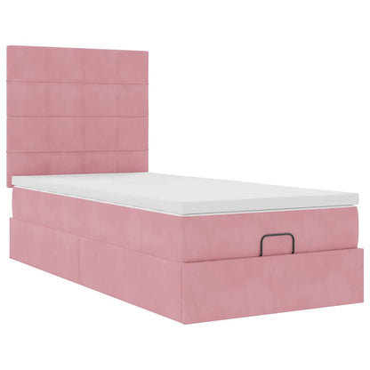 Estrutura de cama otomana com colchões 90x190 cm veludo rosa