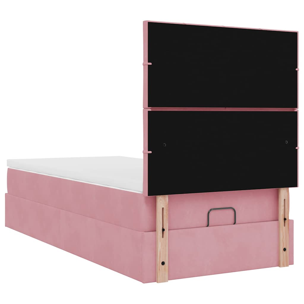 Estrutura de cama otomana com colchões 90x190 cm veludo rosa