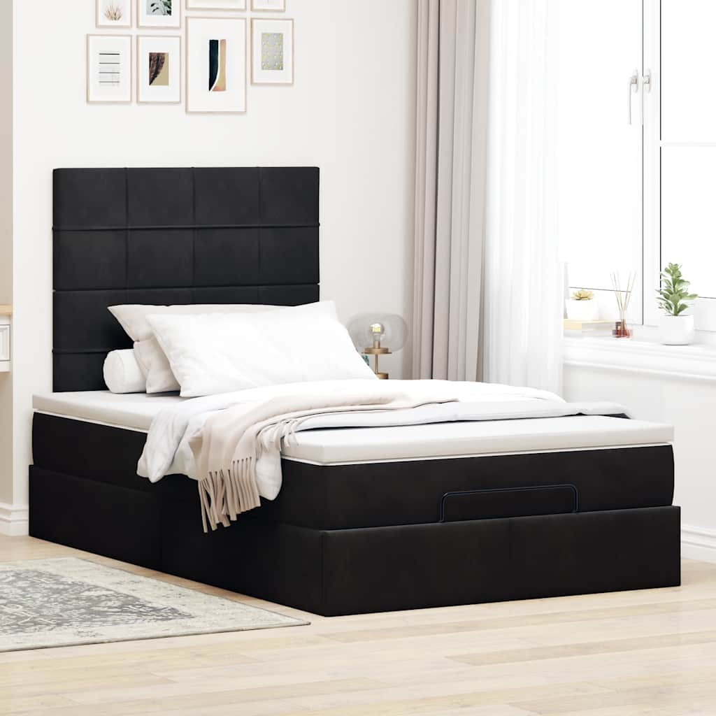 Estrutura de cama otomana com colchões 120x200 cm veludo preto