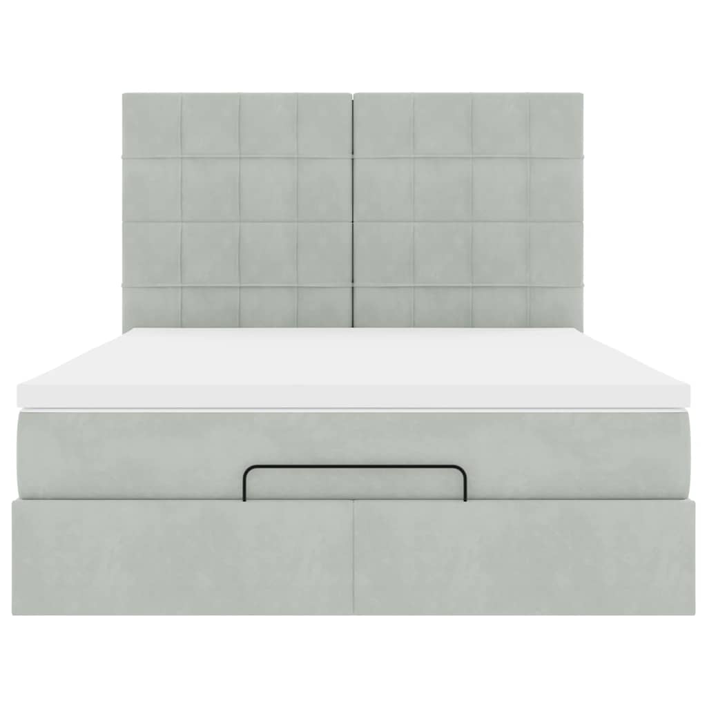 Estrutura de cama otomana com colchões 140x190cm cinzento claro