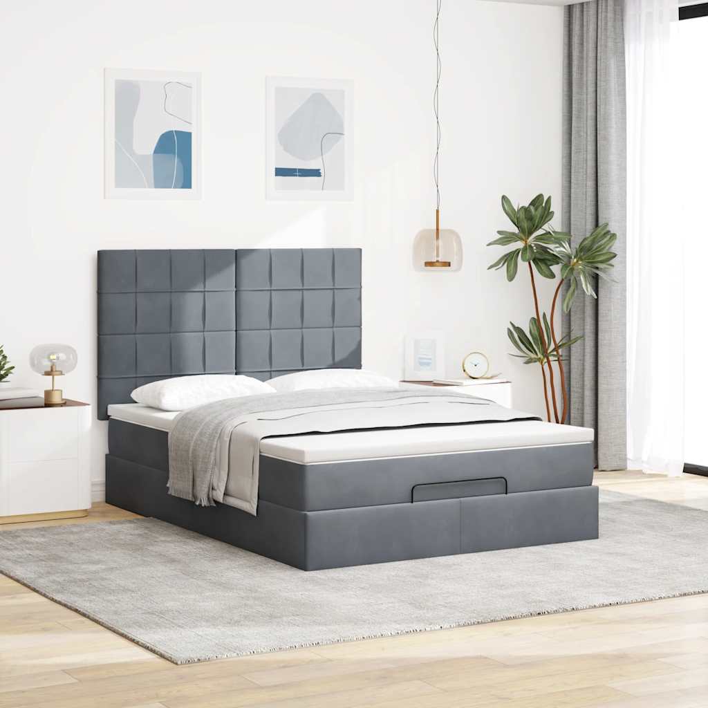 Estrutura cama otomana com colchões 140x190cm cinzento escuro