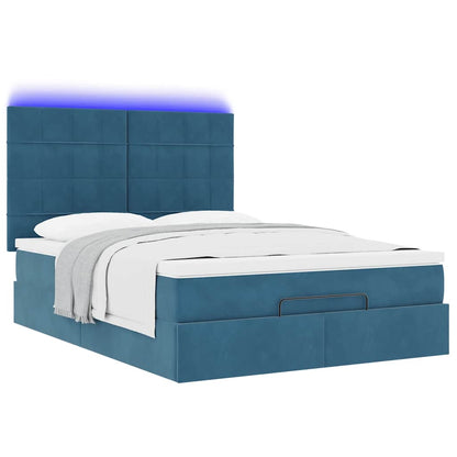 Estrutura cama otomana colchões 140x190 cm veludo azul escuro