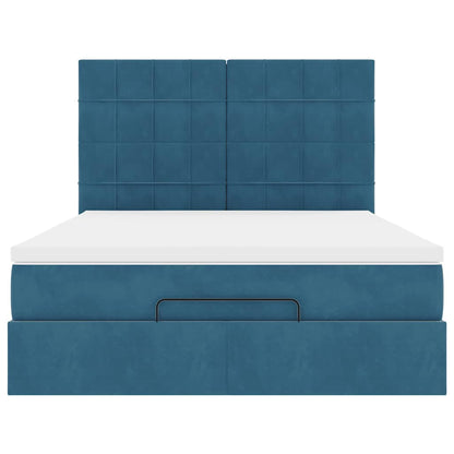 Estrutura cama otomana colchões 140x190 cm veludo azul escuro