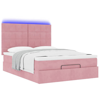 Estrutura de cama otomana com colchões 140x190 cm veludo rosa