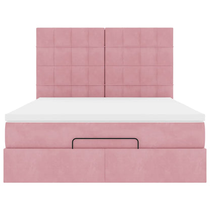 Estrutura de cama otomana com colchões 140x190 cm veludo rosa