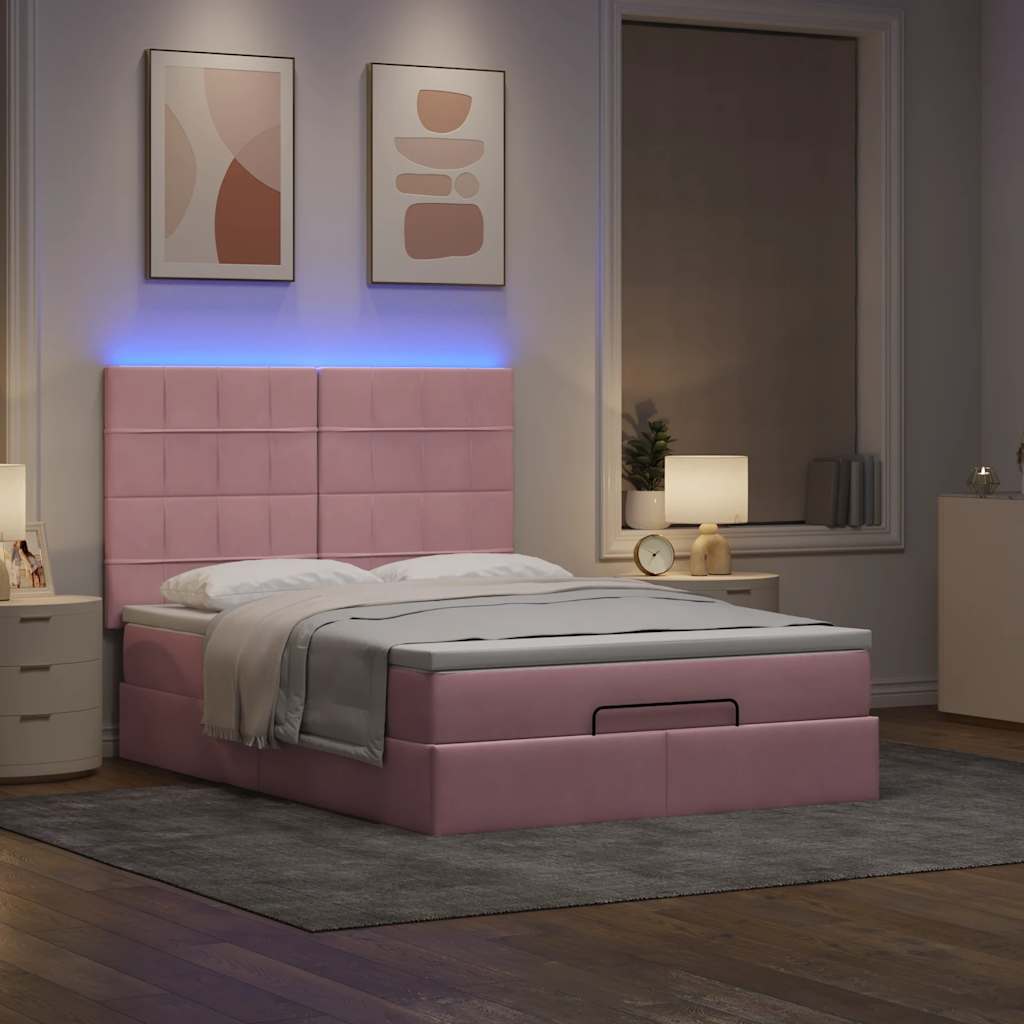 Estrutura de cama otomana com colchões 140x190 cm veludo rosa