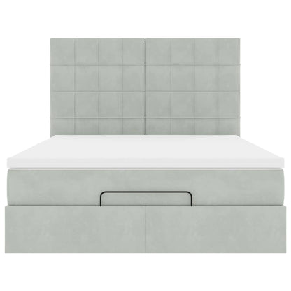 Estrutura cama otomana colchões 140x200cm veludo cinzento claro