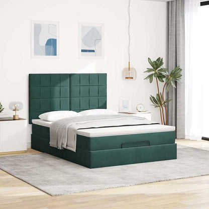 Estrutura cama otomana colchões 140x200 cm veludo verde escuro