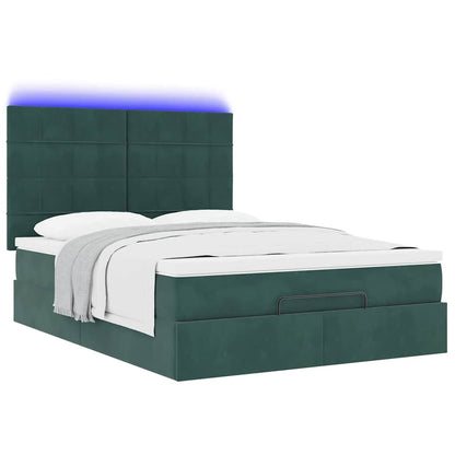 Estrutura cama otomana colchões 140x200 cm veludo verde escuro