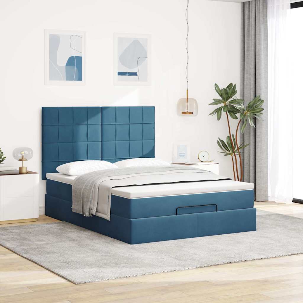 Estrutura de cama otomana colchões 140x200cm veludo azul escuro