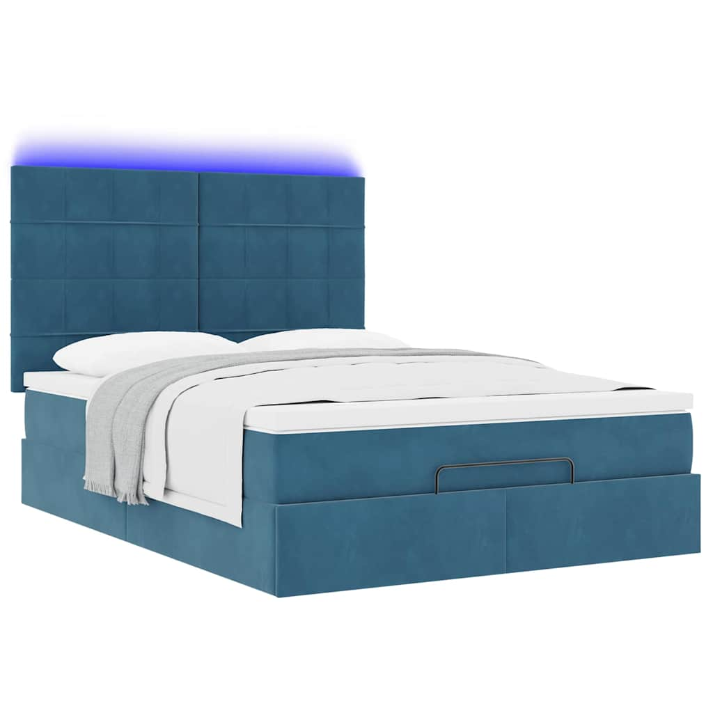 Estrutura de cama otomana colchões 140x200cm veludo azul escuro