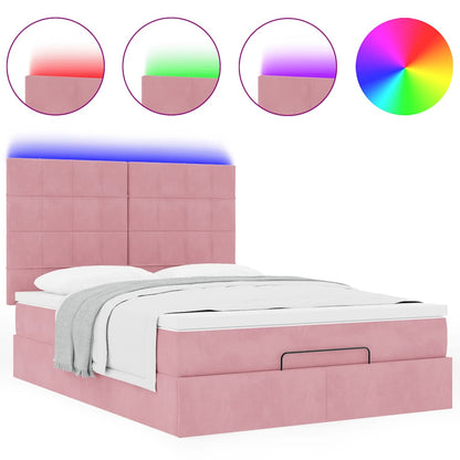 Estrutura de cama otomana com colchões 140x200 cm veludo rosa