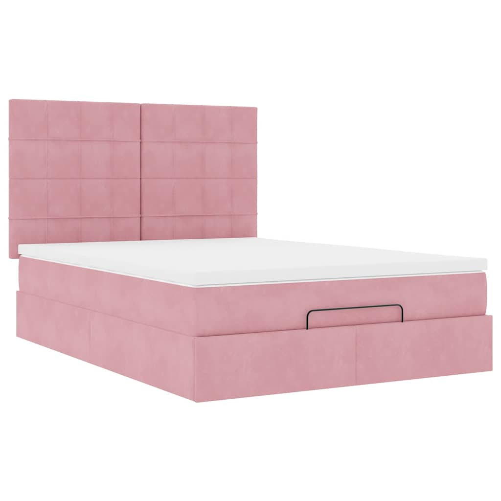 Estrutura de cama otomana com colchões 140x200 cm veludo rosa