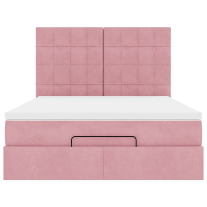 Estrutura de cama otomana com colchões 140x200 cm veludo rosa