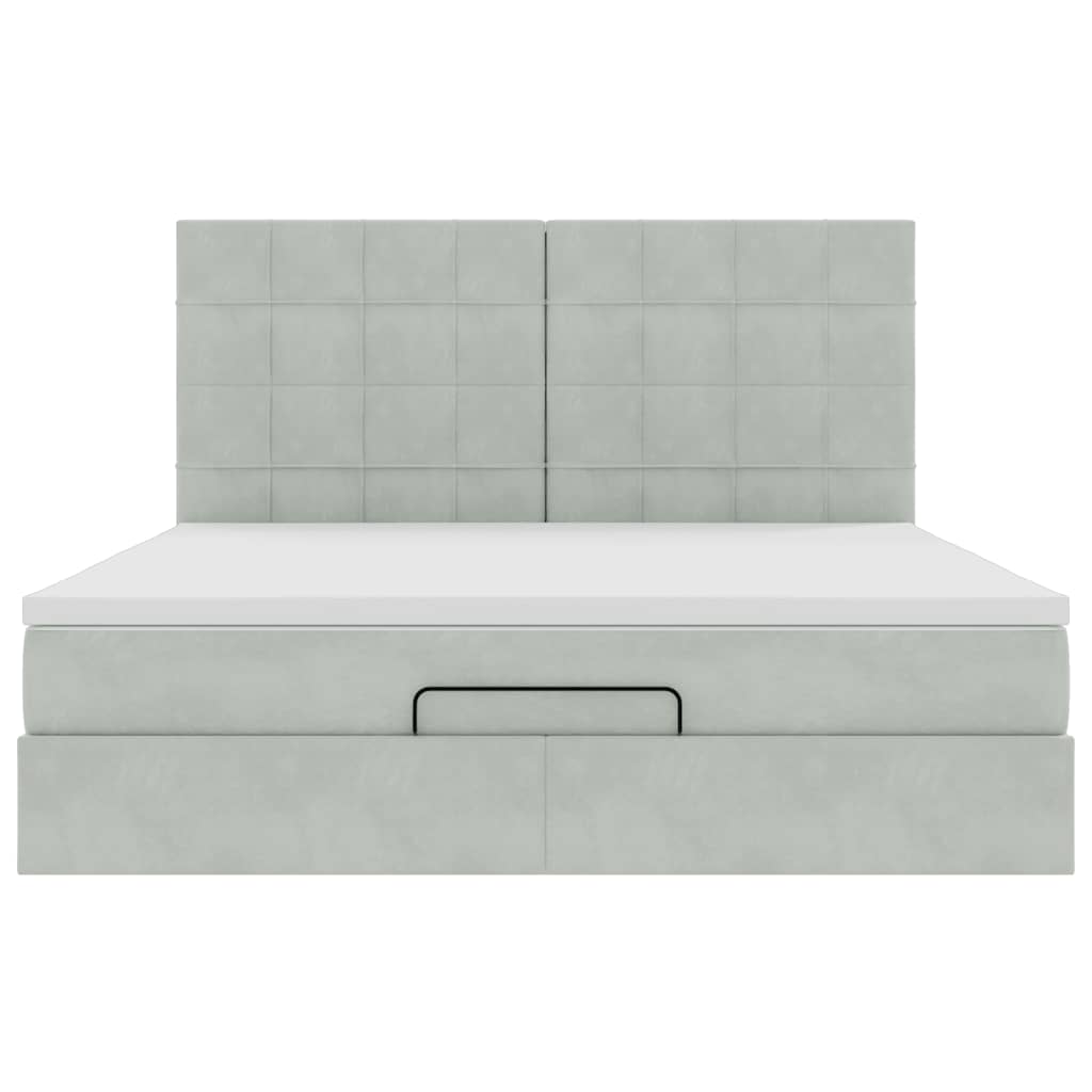 Estrutura cama otomana colchões 160x200cm veludo cinzento claro