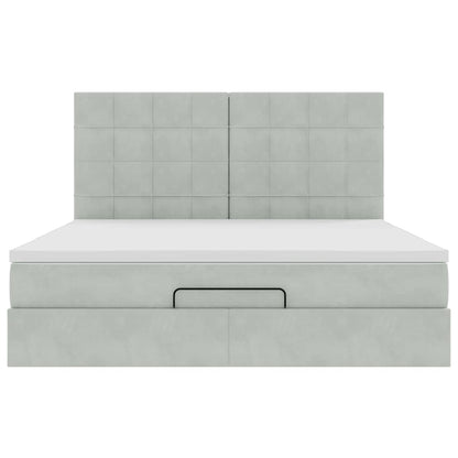 Estrutura cama otomana colchões 160x200cm veludo cinzento claro