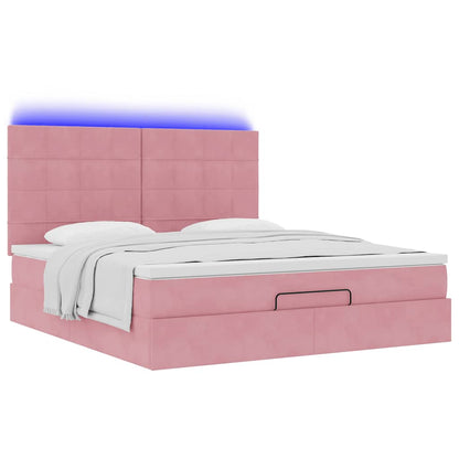 Estrutura de cama otomana com colchões 160x200 cm veludo rosa