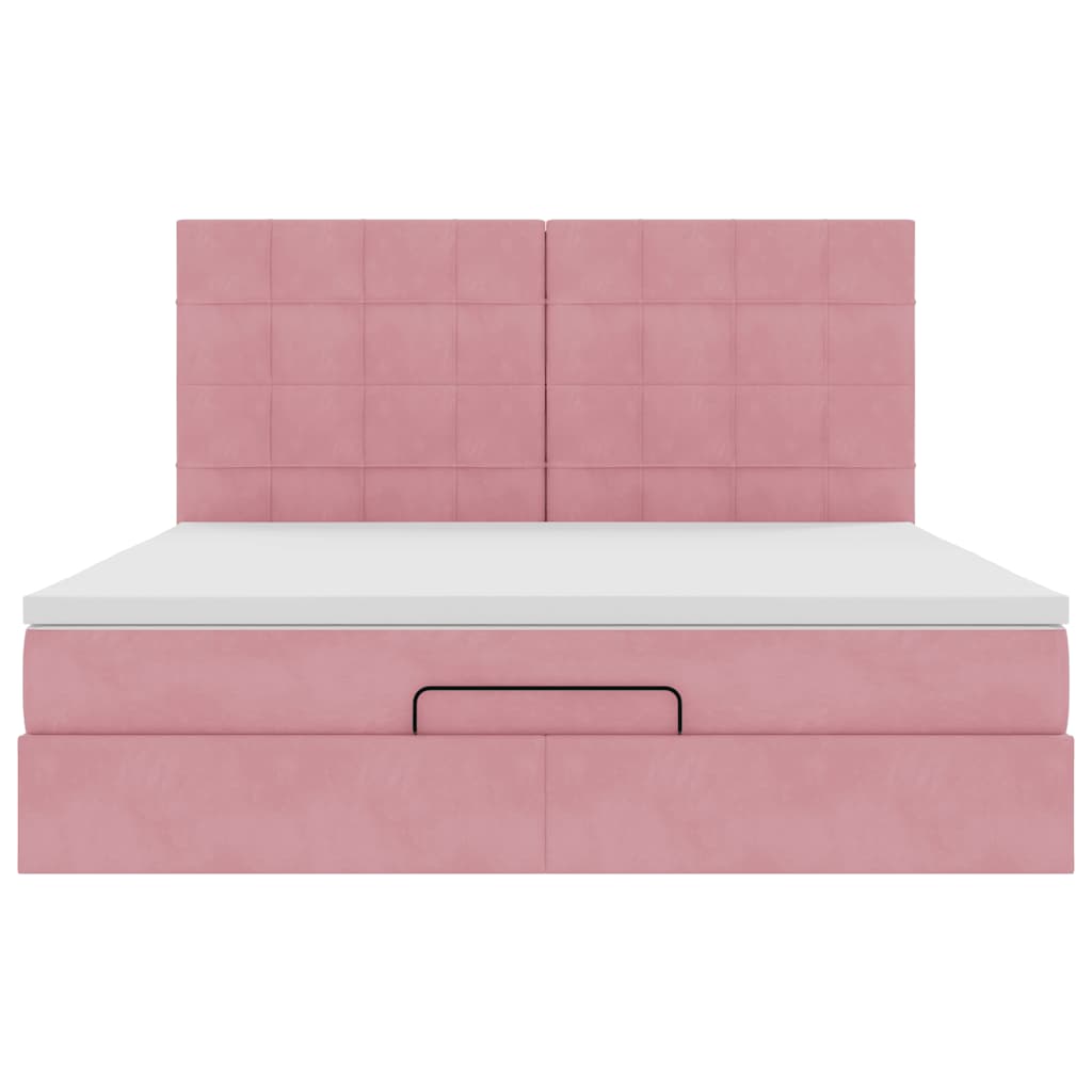 Estrutura de cama otomana com colchões 160x200 cm veludo rosa