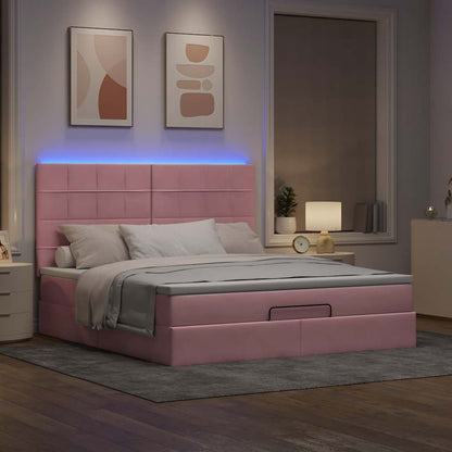 Estrutura de cama otomana com colchões 160x200 cm veludo rosa