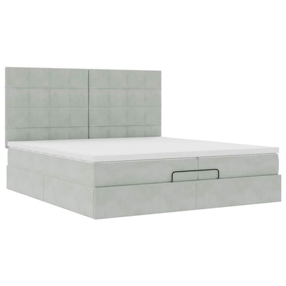 Estrutura cama otomana colchões 200x200cm veludo cinzento claro