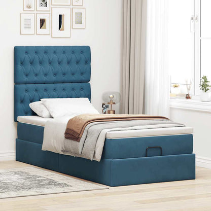 Estrutura cama otomana colchões 80x200 cm veludo azul escuro