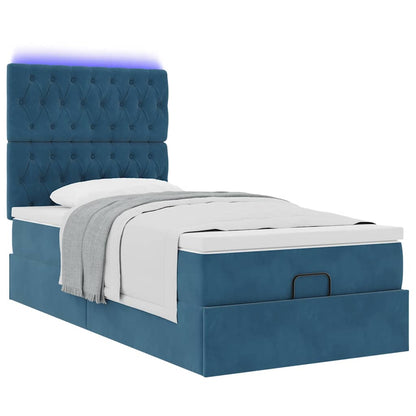 Estrutura cama otomana colchões 80x200 cm veludo azul escuro