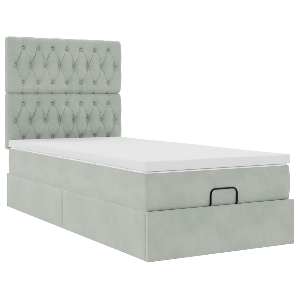 Estrutura cama otomana colchões 90x190 cm veludo cinzento claro