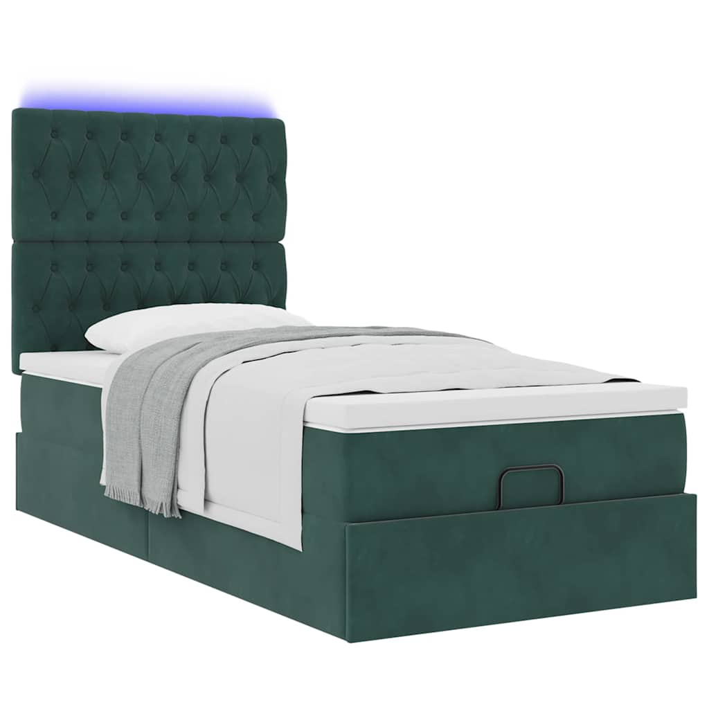 Estrutura cama otomana colchões 90x190cm veludo verde escuro