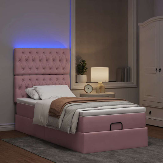 Estrutura de cama otomana com colchões 90x190 cm veludo rosa