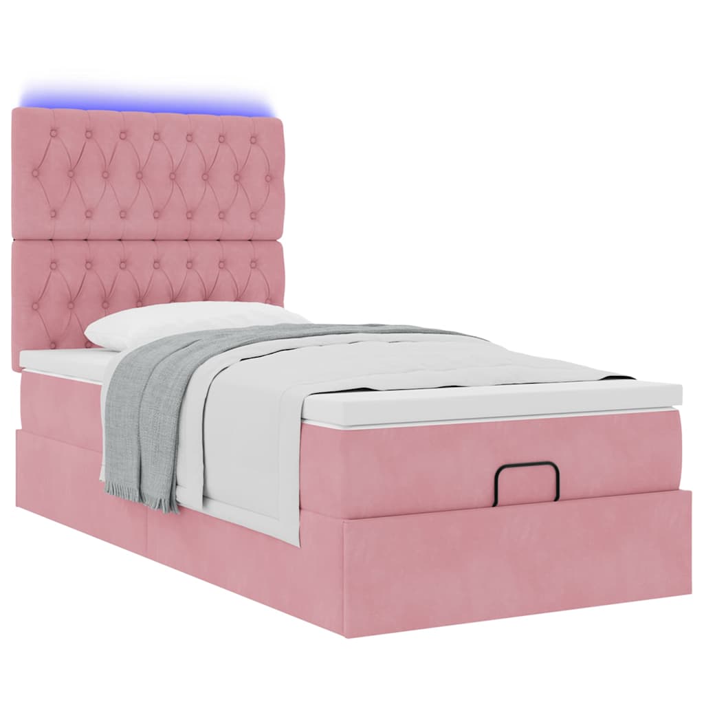 Estrutura de cama otomana com colchões rosa 90x200cm veludo