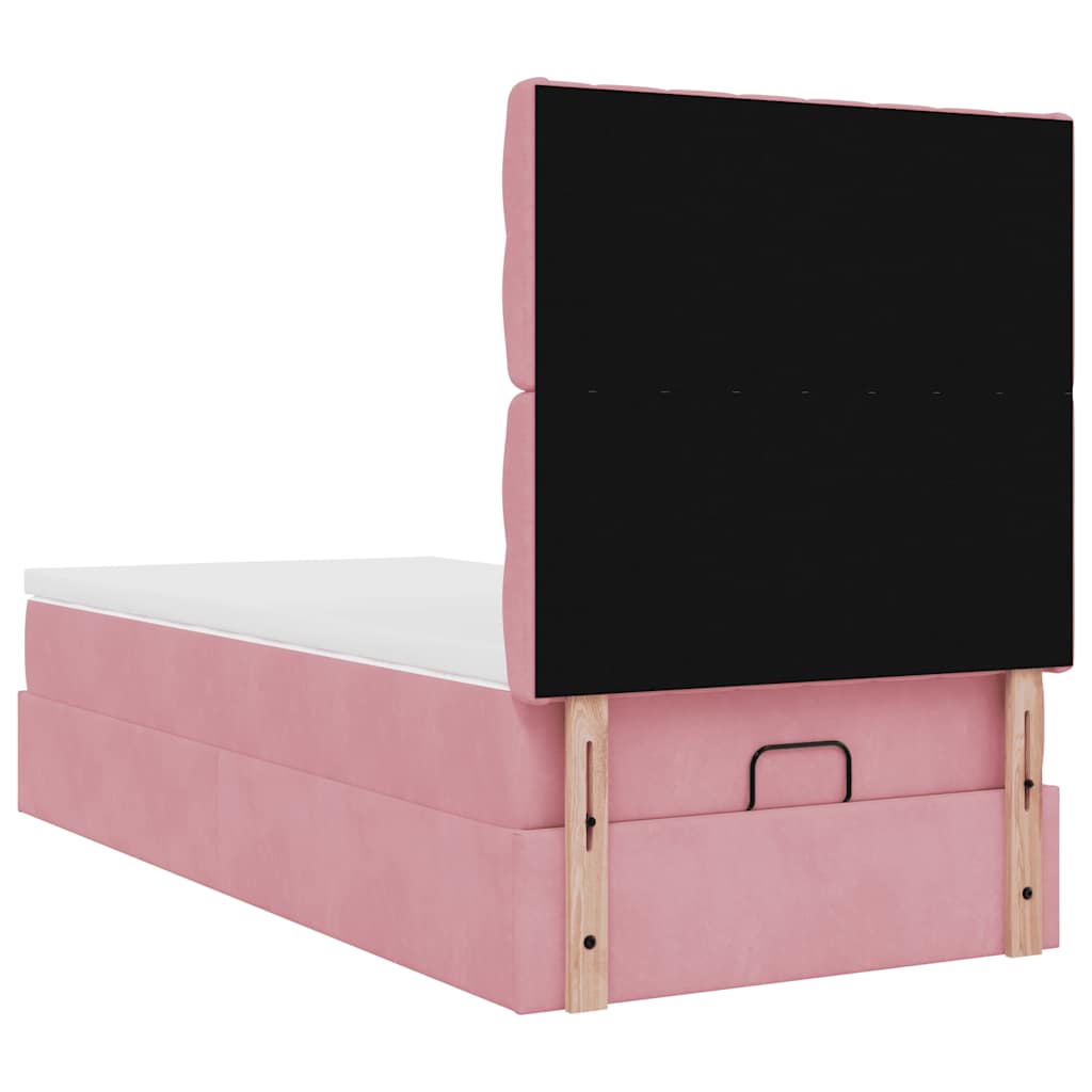 Estrutura de cama otomana com colchões rosa 90x200cm veludo