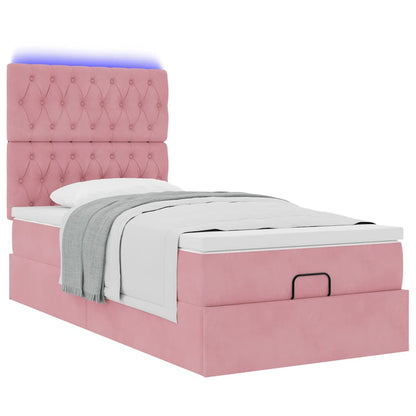 moldura de cama otomana vidaXL com colchões rosa 100x200cm veludo