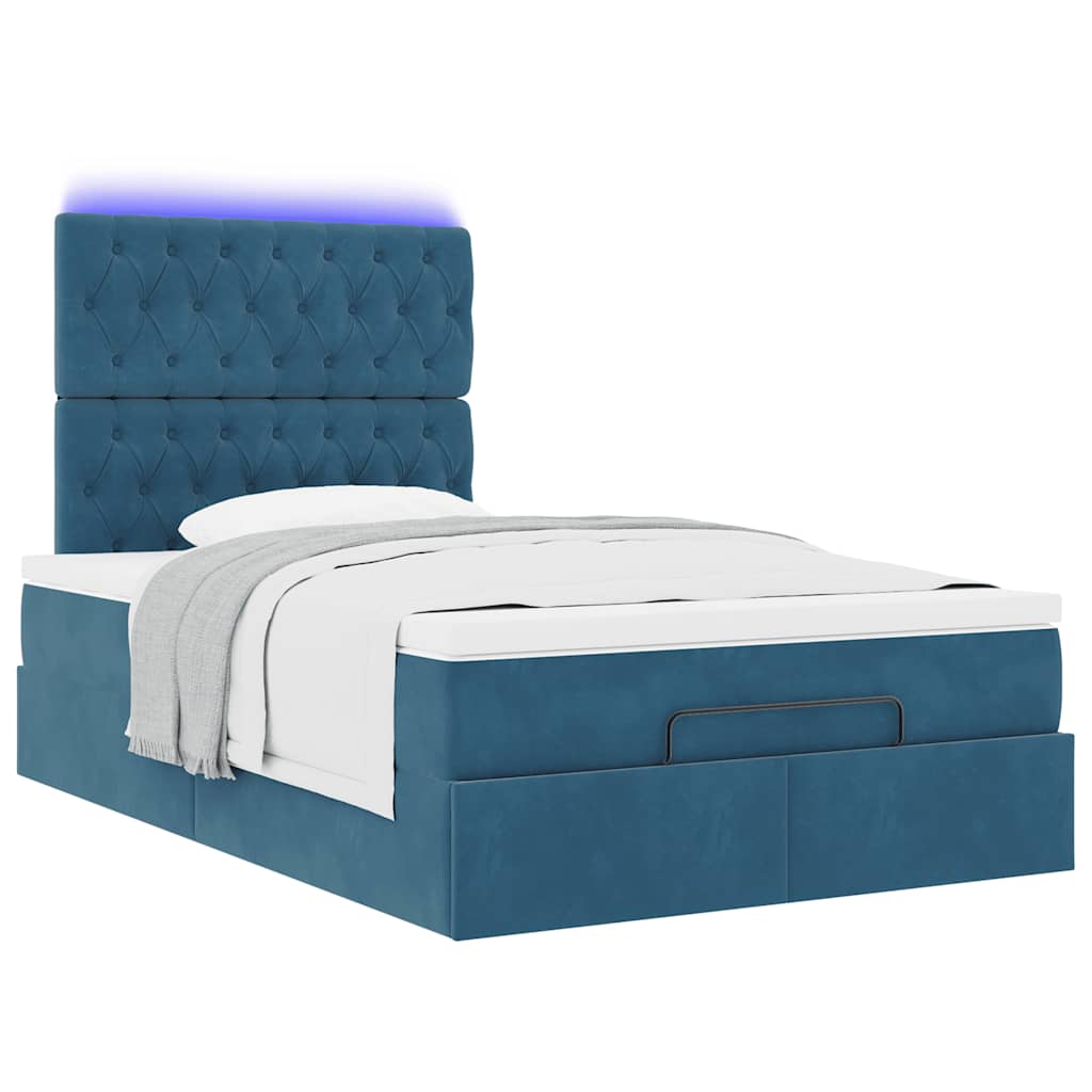 Estrutura cama otomana colchões 120x200cm veludo azul escuro