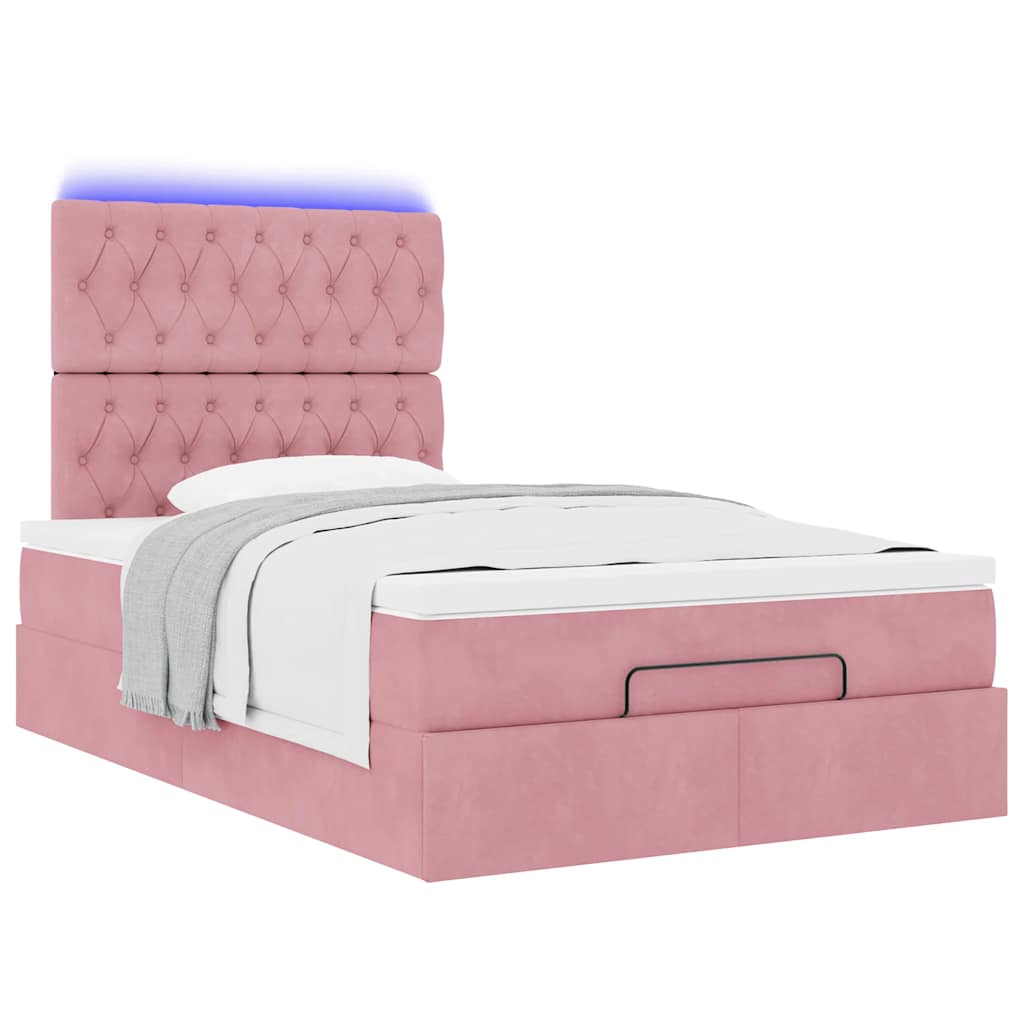 Estrutura de cama otomana com colchões 120x200 cm veludo rosa