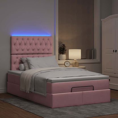 Estrutura de cama otomana com colchões 120x200 cm veludo rosa