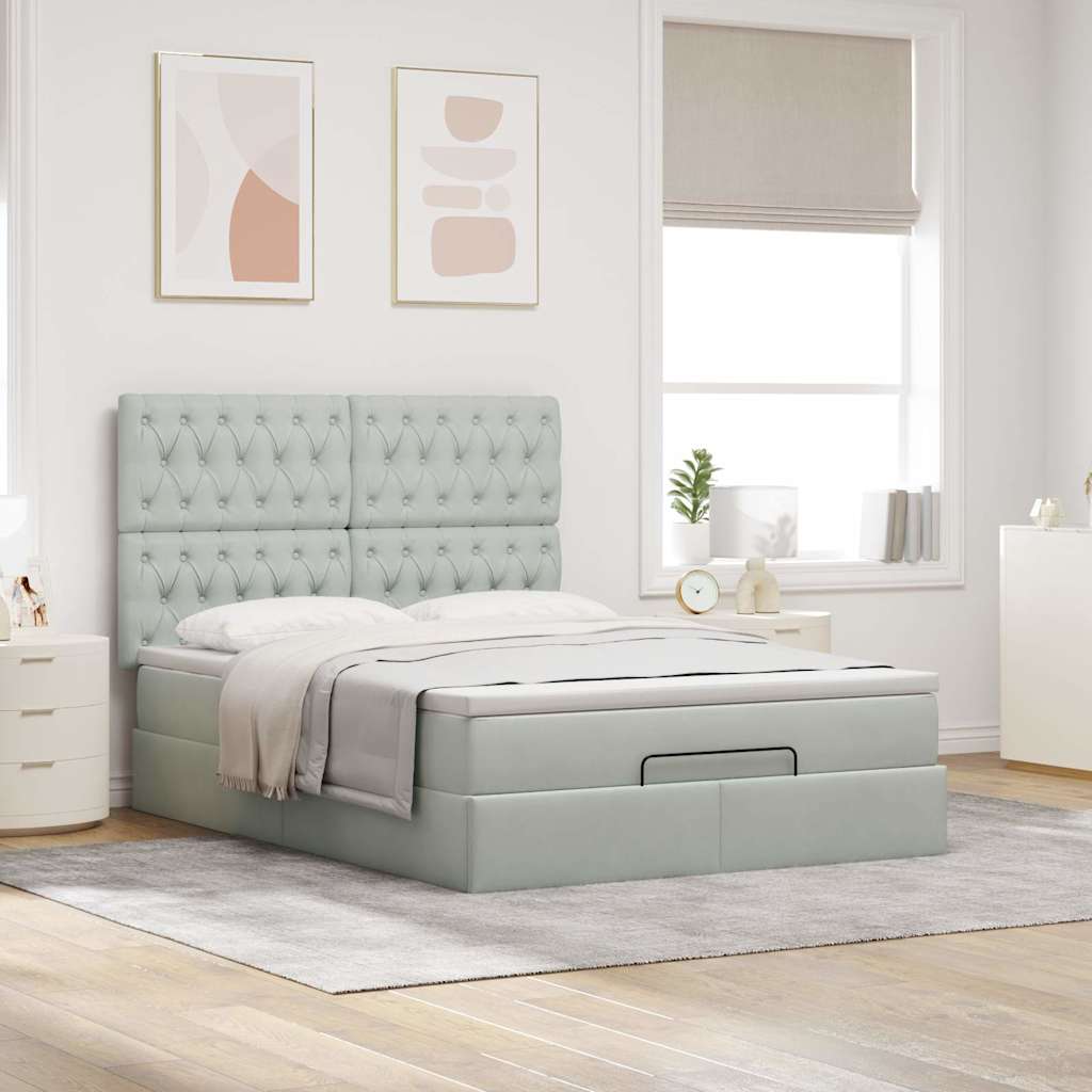 Estrutura de cama otomana com colchões 140x190cm cinzento claro