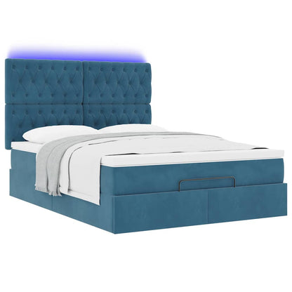 Estrutura cama otomana colchões 140x190 cm veludo azul escuro