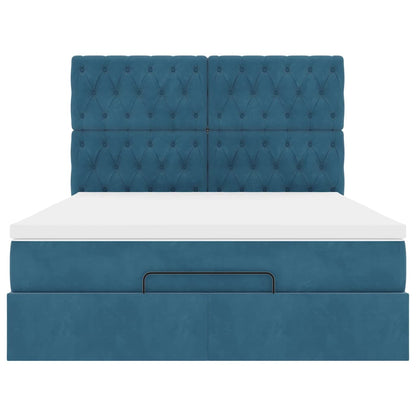 Estrutura cama otomana colchões 140x190 cm veludo azul escuro