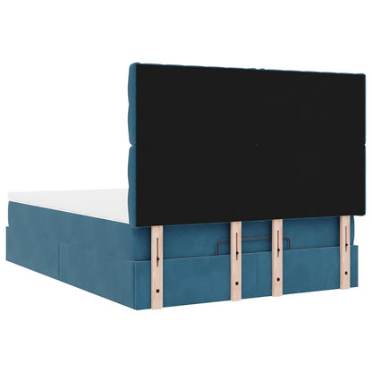 Estrutura cama otomana colchões 140x190 cm veludo azul escuro