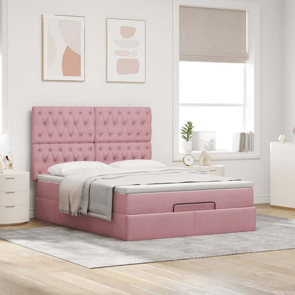 Estrutura de cama otomana com colchões 140x190 cm veludo rosa