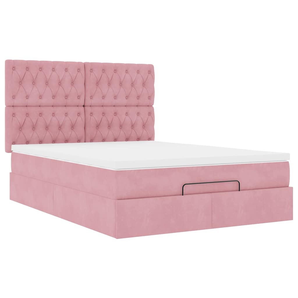 Estrutura de cama otomana com colchões 140x190 cm veludo rosa