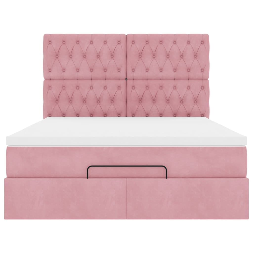 Estrutura de cama otomana com colchões 140x190 cm veludo rosa