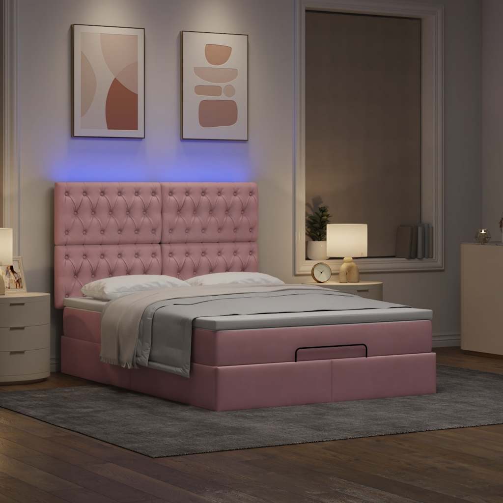 Estrutura de cama otomana com colchões 140x190 cm veludo rosa