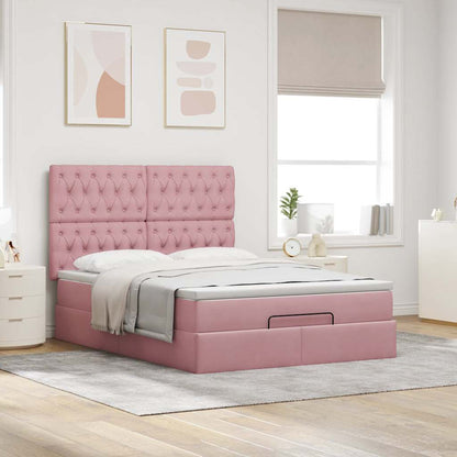 Estrutura de cama otomana com colchões 140x200 cm veludo rosa