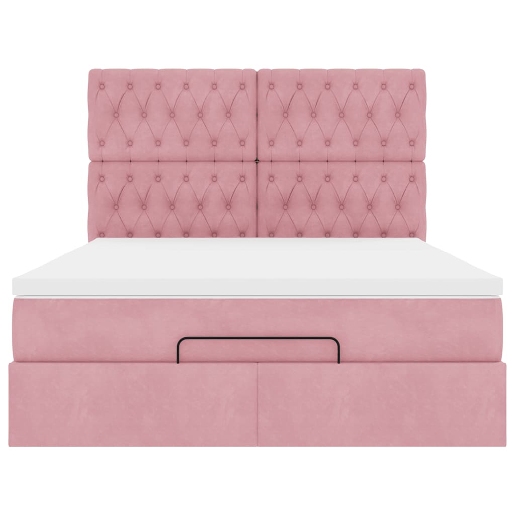 Estrutura de cama otomana com colchões 140x200 cm veludo rosa