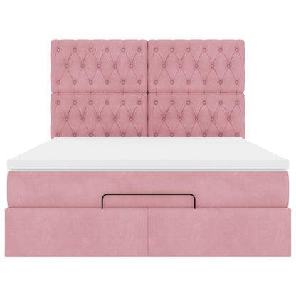 Estrutura de cama otomana com colchões 140x200 cm veludo rosa